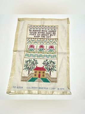 Vintage 1974 Columbia Minerva Cross Stitch Sampler Finished Home Poem 6564